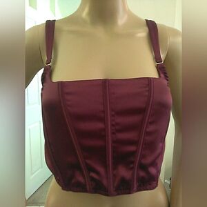 NWOT (Teeny Flaw) AUDEN Burgundy Satin Corset Top Sz. LG ADJUST. (READ DESCRIPT)